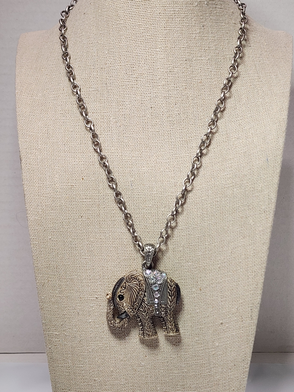 Lucky Elephant Resin And AB Rhinestone Necklace
